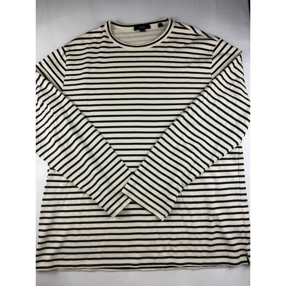 Vince Long Sleeve Shirt XL Cream Black Striped Crewneck Knit Tee
